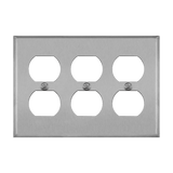 7723 stainless steel three-gang wall plate with three duplex receptacle openings