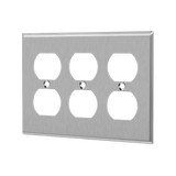 7723 stainless steel three-gang wall plate with three duplex receptacle openings