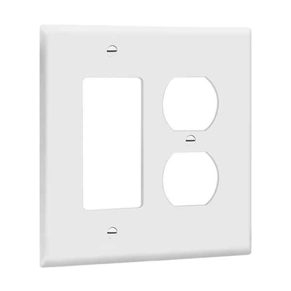 2-Gang Combo Wall Plate | Duplex/Decorator | Mid-Size | White | Residential Grade