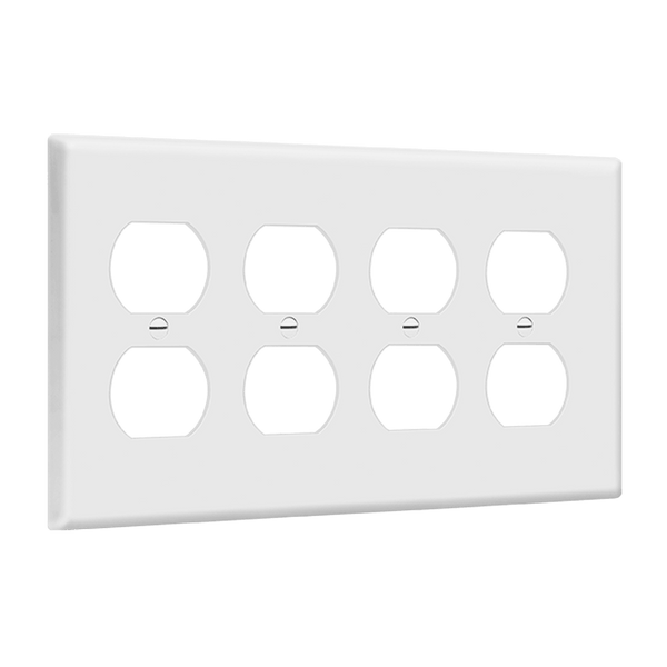 4-Gang Duplex Wall Plate | Mid-Size | White | Residential Grade