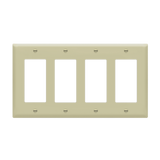 Four-gang Decorator and GFCI wall plate with smooth thermoplastic finish