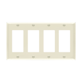 Four-gang Decorator and GFCI wall plate with smooth thermoplastic finish
