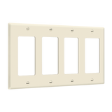 Four-gang Decorator and GFCI wall plate with smooth thermoplastic finish