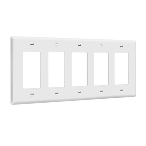 Residential Grade, Decorator/Gfci Mid-Sized Wall Plate, 5-Gang