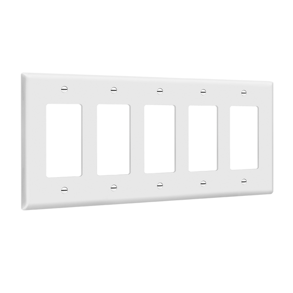 Residential Grade, Decorator/Gfci Mid-Sized Wall Plate, 5-Gang
