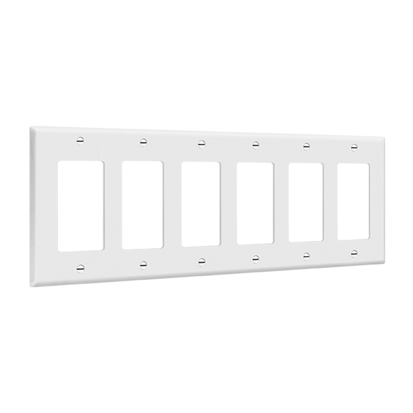 Residential Grade, Decorator/Gfci Standard Wall Plate, 6-Gang, White