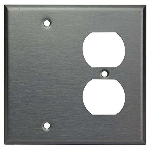 2-Gang Combo Wall Plate | Blank/Duplex | Stainless Steel