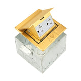 Enerlites square pop-up floor box kit with 20A tamper- and weather-resistant decorator duplex receptacle in brass and nickel-plated brass finishes
