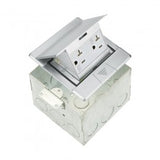 Enerlites square pop-up floor box kit with 20A tamper- and weather-resistant decorator duplex receptacle in brass and nickel-plated brass finishes