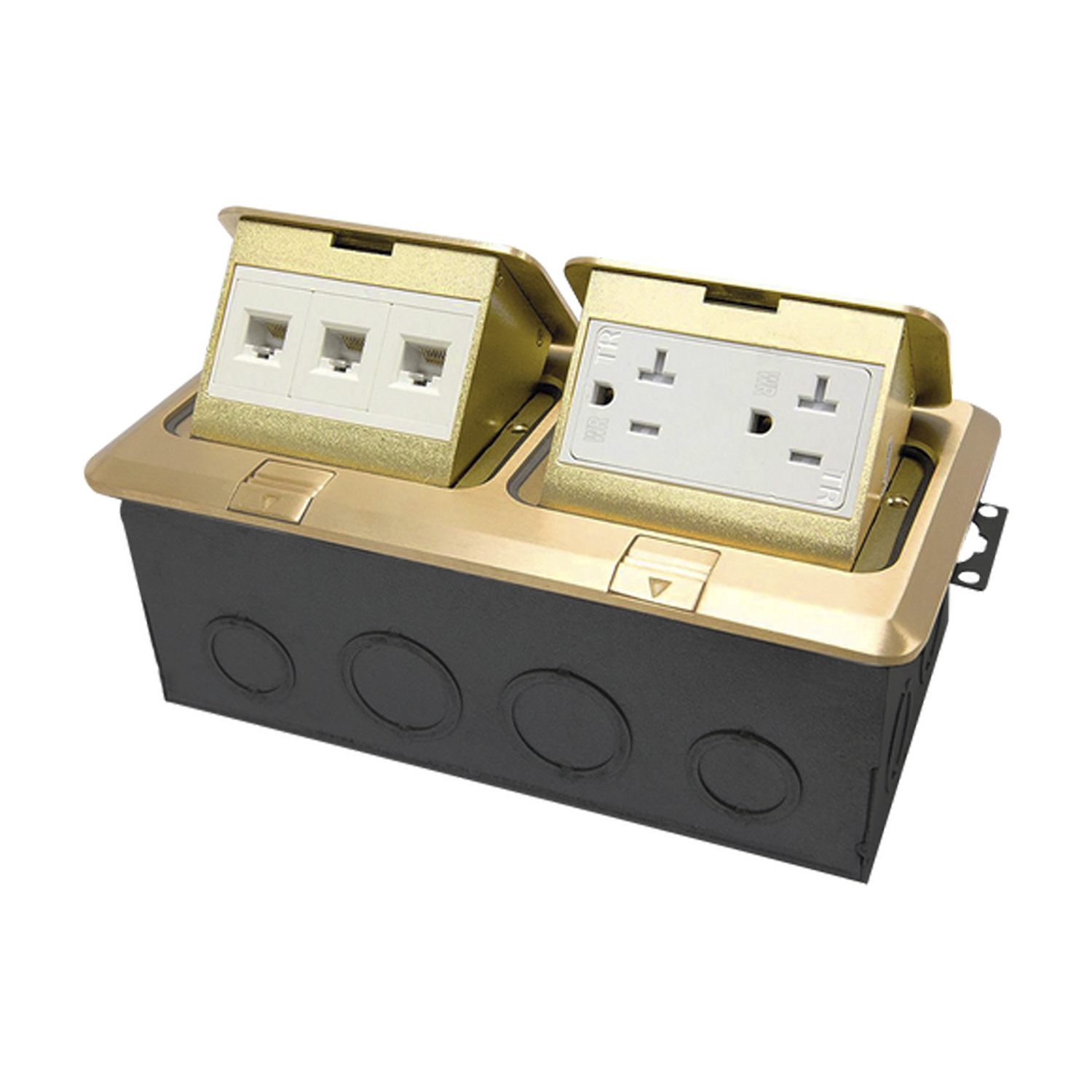 Two-Gang Pop-Up Floor Box Kit with 20A TR/WR Outlet & RJ45 | ENERLITES