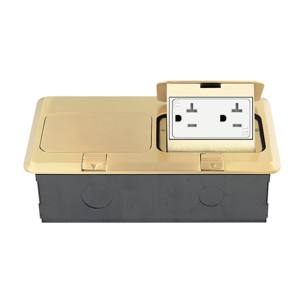 Pop-up Rectangular Floor Box Assembly with Dual 20A Tamper-Weather-Resistant Decorator Receptacles