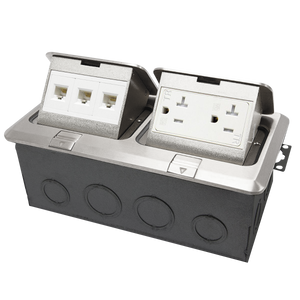 Pop-up Rectangular Floor Box Assembly with 20A Tamper-Weather Resistant Decorator Receptacle & Triple RJ45 Jacks Module
