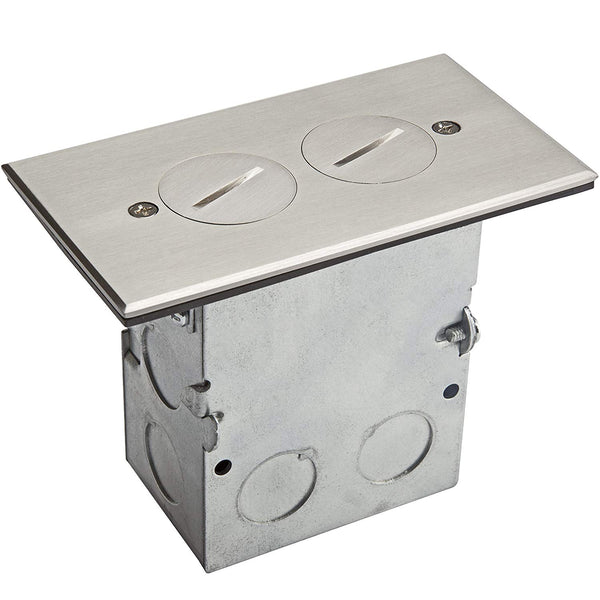 One-Gang Brass Floor Box Assembly with 20A Tamper-Weather-Resistant Duplex Receptacle