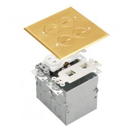 2-Gang Floor Box with Flip Lid and 20 Amp Tamper & Weather Resistant Receptacle | 2 port Datacom Module