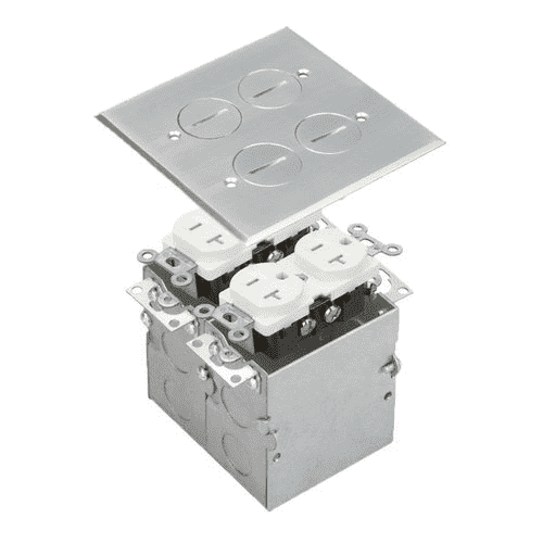 2-Gang Floor Box with Dual 20 Amp Duplex Receptacle | Tamper/Weather Resistant | 125V | Enerlites 975510-C/SS