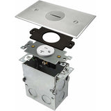 ENERLITES one-gang flush floor box kit with a 20A tamper- and weather-resistant duplex receptacle, available in brass and stainless steel finishes.