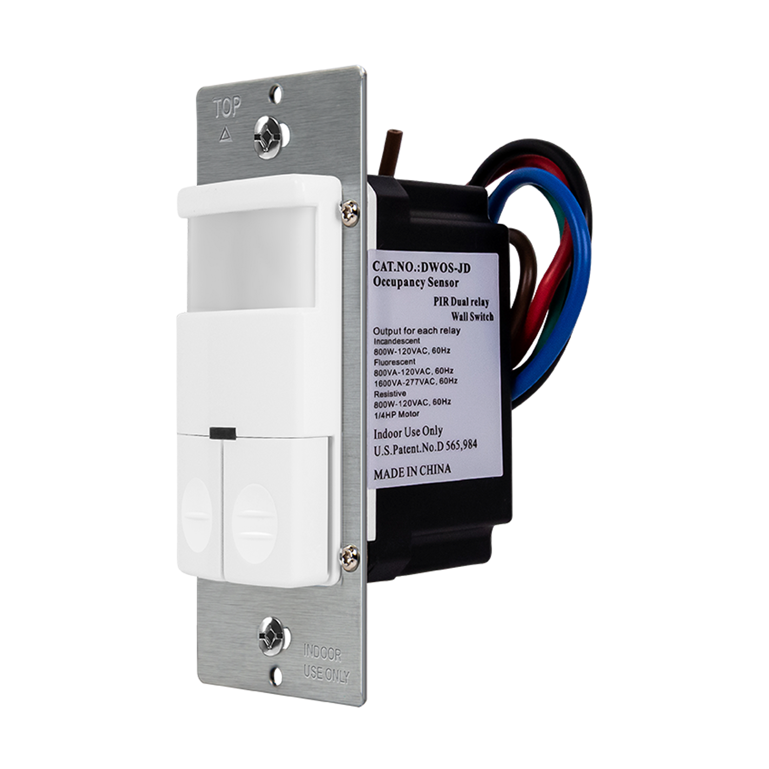 180° PIR Occupancy/Vacancy Motion Sensor Wall Switch with Dual Relay, Single Pole