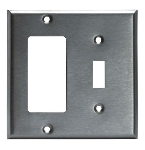 2-Gang Combo Toggle + Decorator Wall Plate | Standard Size | Stainless Steel | Enerlites 771131