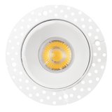 Close-up of 2” round trimless LED luminaire, selectable CCT