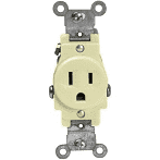Commercial grade 15A single receptacle 5-15R with tamper-resistant safety shutters