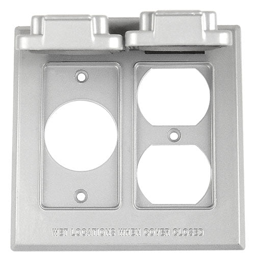 2 Gang Vertical 1 Single Receptacle, 1 Duplex Metal Cover