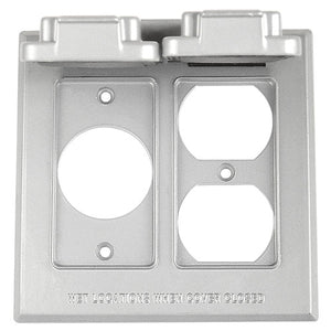 2 Gang Vertical 1 Single Receptacle, 1 Duplex Recetacle Metal Cover - Available at Electrical Marketplace